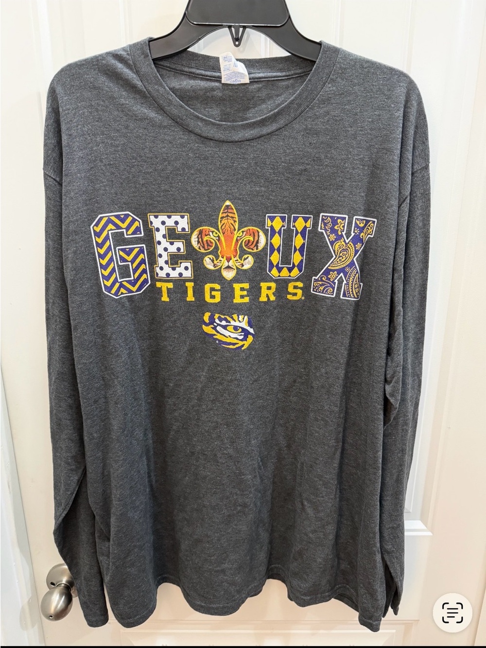 LSU Grey Long Sleeve 'Geaux Tigers' Fleur-de-lis Graphic Tee 2x unisex